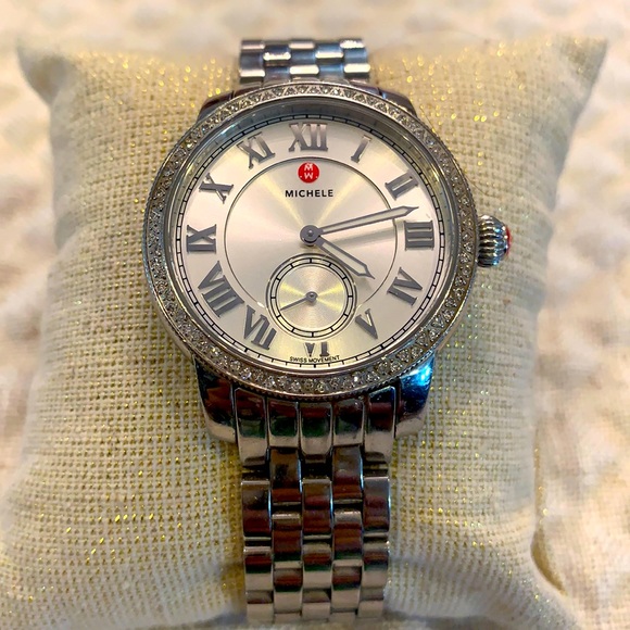 Michele Accessories - Michele Watch:Sapphire- SS with Diamonds